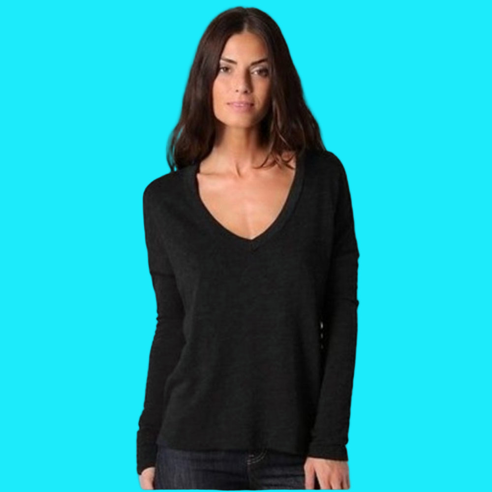 James Perse Black V-neck Basic Long Sleeve Sweater